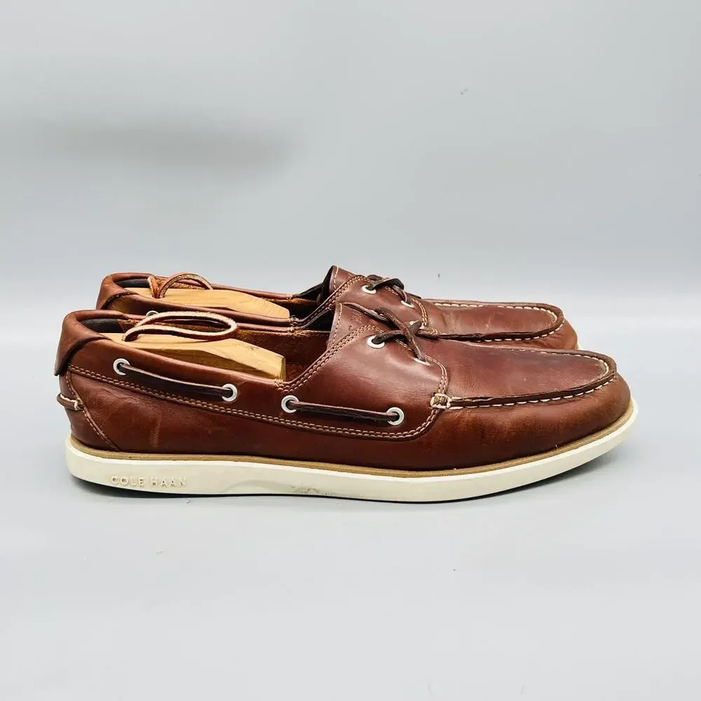 Cole Haan Shoes Mens 10.5 Brown Leather Boat Moc Toe Casual Comfort Nautical
